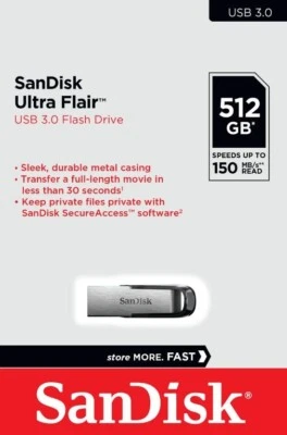 SanDisk 512GB Ultra Flair Flash Pen Drive Memory Stick Storage USB 3.0 150MB/s - Image 1 of 4