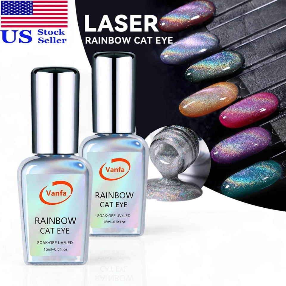 Esmalte en gel Vanfa brillo holográfico 9D ojo de gato - ojo de gato arco iris *elige cualquiera* Foto 1 de 4