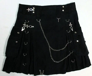 Gonna kilt uomo tasche cargo anelli a D catene nero cotone punk gotico 42" vita - Foto 1 di 23