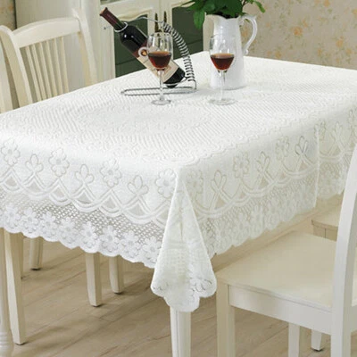 White Embroidered Tablecloth Rectangle Lace Table Cloth Cover Wedding Party New - Image 1 of 4