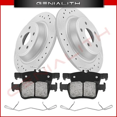 Rear Drilled Rotors Ceramic Brake Pads for 2013 2014 2015 2016-2020 Ford Fusion - Image 1 of 4
