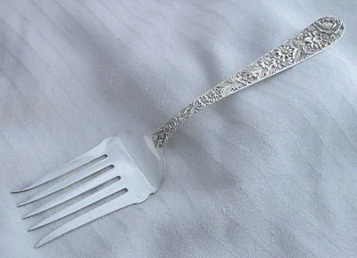 Antique S Kirk&Son Sterling Silver Repousse X-Large Buffet Serving Fork - Image 1 of 4