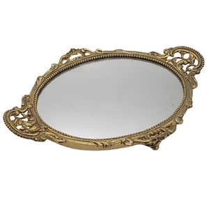 Antik Messing verspiegelt Waschtisch Tablett oval Rokoko Stil Vintage verziert Kommode Deko - Bild 1 von 23