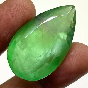 91.40 Cts Natural Fluorite 36x21.6mm Stunning Green Pear Cut Untreated Gemstone - Picture 1 of 24