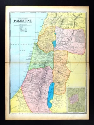 1899 Miller Map Palestine Holy Land Judea Samaria Galilee Jerusalem Israel Joppa - Image 1 of 4