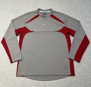 VINTAGE Nike Shirt Mens Large Grey Red White Center Swoosh Performance Top Y2K - Picture 1 of 9