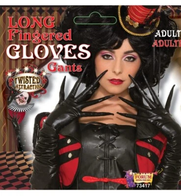Long Fingered Black Gloves Halloween Scary Wicked Witch Faux Leather Costume NEW - Image 1 of 4