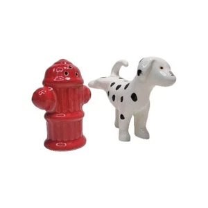 Vintage Dalmatian & Fire Hydrant 1980's Salt & Pepper Shakers New w/Box - Picture 1 of 11