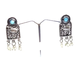 Women Jewelry Indian Earrings Bollywood Style Bridal Brass Blue Stone Earrings - Picture 1 of 6