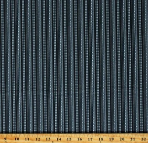 Cotton Stripes Striped Black Charcoal Greige Goods Fabric Print by Yard D143.04 - Picture 1 of 1