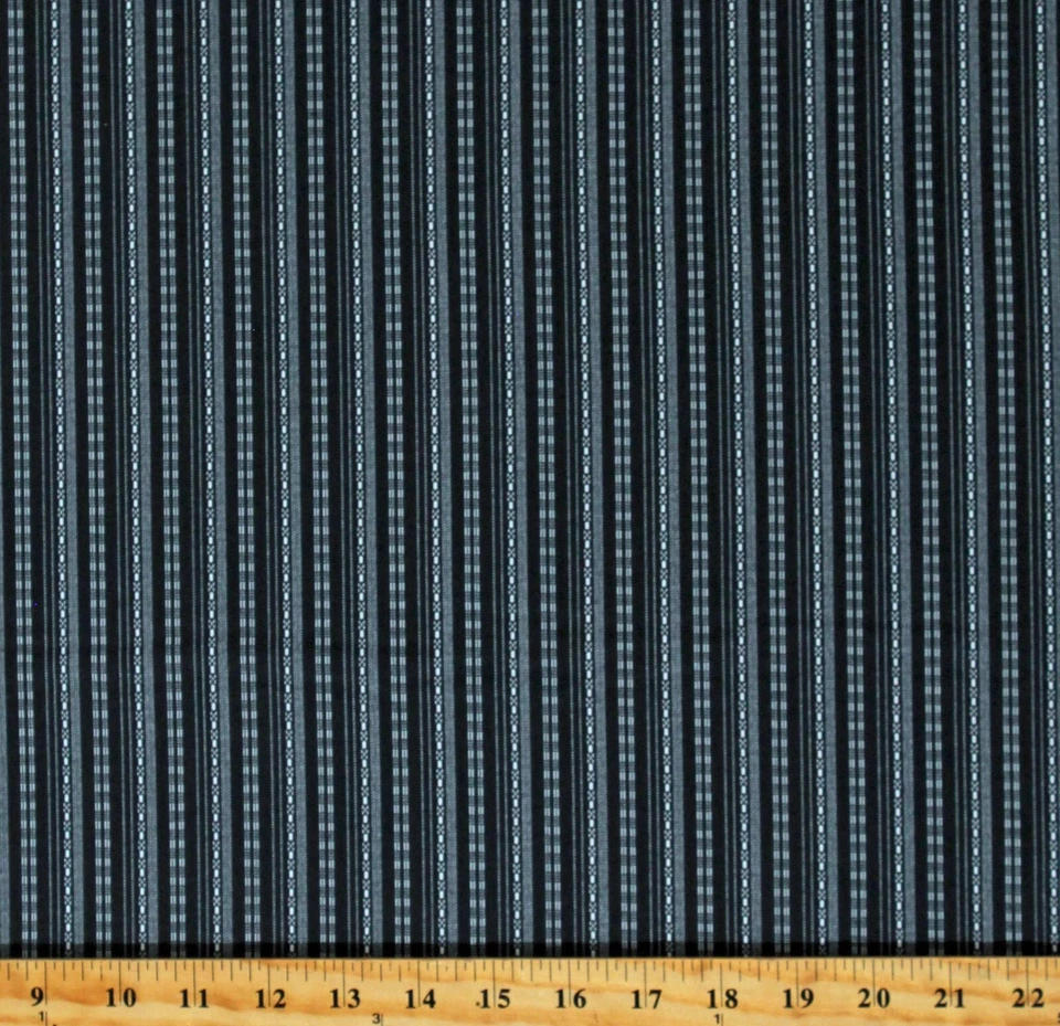 Cotton Stripes Striped Black Charcoal Greige Goods Fabric Print by Yard D143.04 - Image 1 of 1