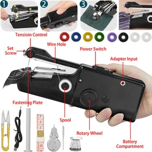 DIY Electric Mini Sewing Machine Stitch Portable Hand Cordless Travel Household - Picture 1 of 11