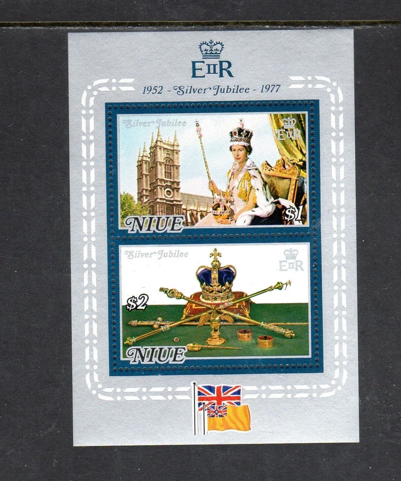 NIUE #195a 1977 年 QEII 25 周年完好 VF NH O.G S/S2 aa — 第 1/1 张图片