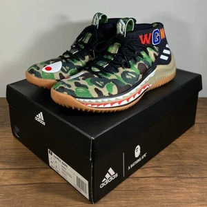 Size 7 - adidas Dame 4 x A Bathing Ape Bape Shark Shoes Green Camo AP9974 - Picture 1 of 10