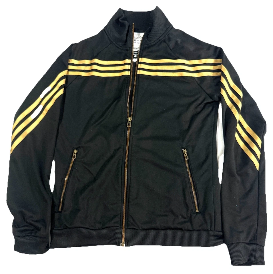 Jaqueta Adidas Track Feminina S Ouro Preto 3 Listras Zíper Completo Estilo Retrô - Imagem 1 de 4