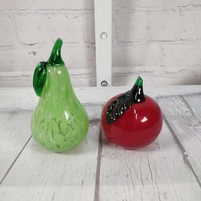 Vidrio artístico soplado a mano vintage fruta pera y manzana estilo Murano Foto 1 de 4