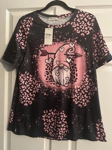 Neu mit Etikett Southern Stitch Small Damen-Kurzarmshirt PINK & schwarz Knome-Muster - Bild 1 von 11