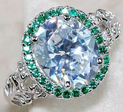 4CT Treated Emerald & Topaz 925 Solid Sterling Silver Ring Jewelry Sz 7 G2-6 - Image 1 of 3