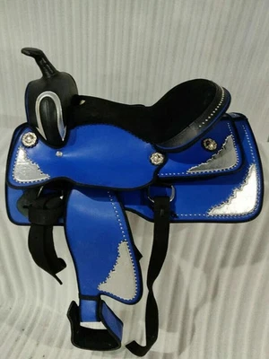 15" Synthetic Western Saddle Blue Color Fiber Material Silver Patched Skirt. - Image 1 of 4