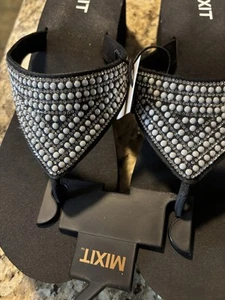 NEW! Women's Rhinestone Bling Platform  Flip Flops Mid Heel Black Size 8 Mix It - Picture 1 of 2