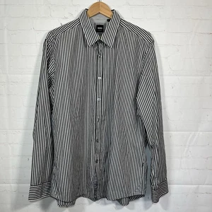 Boss Hugo Boss Regular Fit Shirt Mens Size XL Gray Striped Long Sleeve - Picture 1 of 14