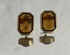 Anne Klein Signed A K Pierced Earrings Costume Jewelry.  Amber Color Glass Stone