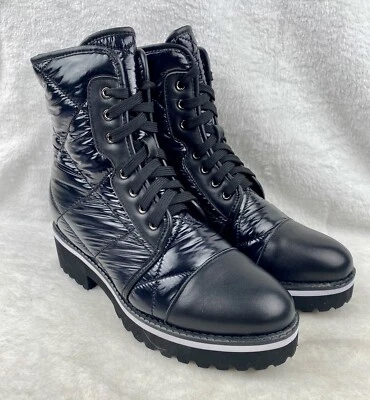 ALL BLACK boots Sz 6.5 Puffy Combat Lug above Ankle Lace Up NEW - Image 1 of 4