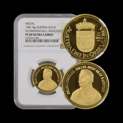 AUSTRIA. 1981, Medal, Gold - NGC PF69 - Top Pop 🥇 Joseph Radetzky von Radetz - Image 1 of 4