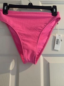Frankies Bikinis Women Jenna Ribbed Bikini Bottom Barbie Pink Size Large New - Picture 1 of 4