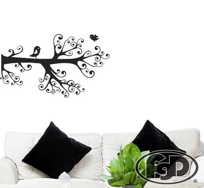 Adesivo/decalque de vinil FGD Ornate Tree and Birds em preto ou branco 20" x 34" - Imagem 1 de 4