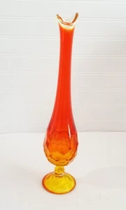 Vintage Viking Glass Swung Vase 15" Persimmon Orange Hexagon Pattern Rim Glows - Picture 1 of 13