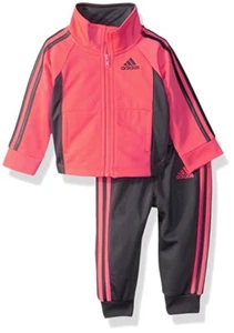 NWT Adidas Baby Girls 24M Tricot Zip Track Suit Jacket and Pant Set Orange Gray - Picture 1 of 3