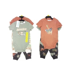 Carter's Baby Boy 4 Piece Green Brown Animal Print Bodysuit Pants Set 18M 24M - Picture 1 of 3