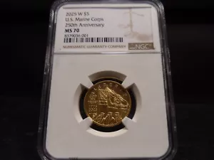 2025-W MS70 U.S. Marine Corps Gold $5 250th Anniversary NGC Certified Mint Perfe - Picture 1 of 8