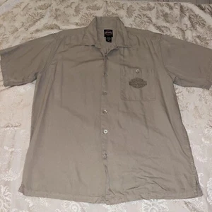 Harley Davidson Short Sleeve Button Down M Dress Shirt Cotton/Silk Embroidered - Picture 1 of 3