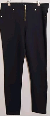 Bebe pants Large Black Stretch Knit Jeggings Y2k Gold Accents Zip Front New NWOT - Image 1 of 4