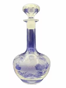 Antico decanter in vetro inciso a ruota motivo uva e foglia - Foto 1 di 8
