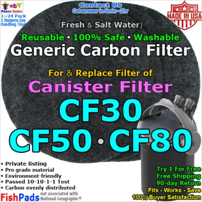 FISHPADS For Aquarium Canister Filter CF30,CF50,CF80 Fish Water Tank Compatible CarbonPad