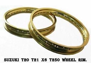 SUZUKI T20 T21 X6 T250  ALUMINIUM GOLD FRONT & REAR WHEEL RIM  #to3863# - Picture 1 of 6