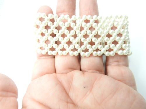 OFF WHITE Bracciale Elastico Perline Tessuto Finte Perle Off White Vintage