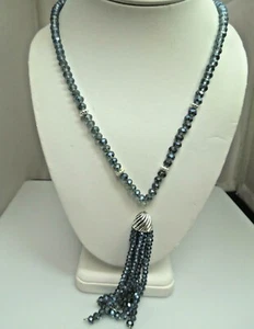 q280 Vintage Glass/ Crystal Beads Long Necklace Beaded Tassel Necklace 28" - Picture 1 of 11