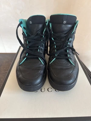 $1000 GUCCI Ronnie High Top Sneakers Black Tale ins Box Sz 8.5 42 Made In Italy - Image 1 of 4