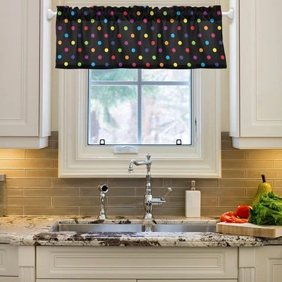 Cenefas de Ventana Coloridas Lunares Negro Varilla Cenefas de Bolsillo para Cocina Livi... Foto 1 de 4