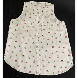 Lila Rose 100% Polyester Dessert Print Button Up Sleeveless Blouse Size L - Imagen 1 de 10