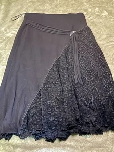 Vtg Y2K Goth Black Lace Asymmetrical Skirt Rhinestone Detail Witchy Morticia - Picture 1 of 10