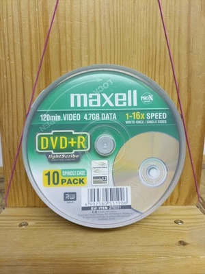 Maxell DVD+R  10 Pack Spindle 4.7GB Data 16x Speed 120 Minutes Video #1537 - Image 1 of 4