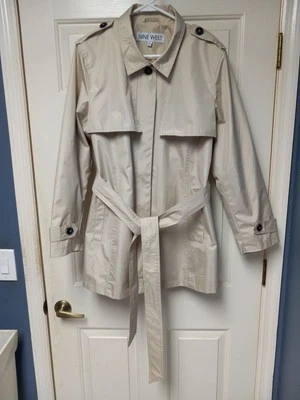 NINE WEST Womens Rain Trench Coat Size XL Beige With buttons and Strap - Image 1 of 4