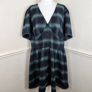 Disturbia Greenlee Black Green Check Mini Dress UK 20 Gothic - Picture 1 of 14