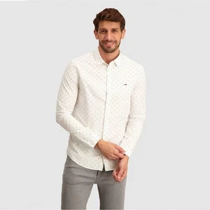 Tommy Hilfiger Men's Ecru Brushed Cotton Flex Casual Button Down Shirt Size L - Picture 1 of 6