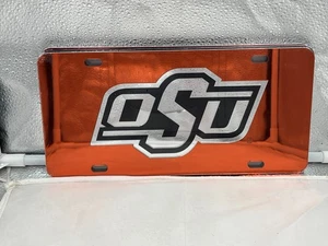 Oklahoma State Cowboys NCAA Orange Mirrored Laser Cut License Plate Craftique - Picture 1 of 1